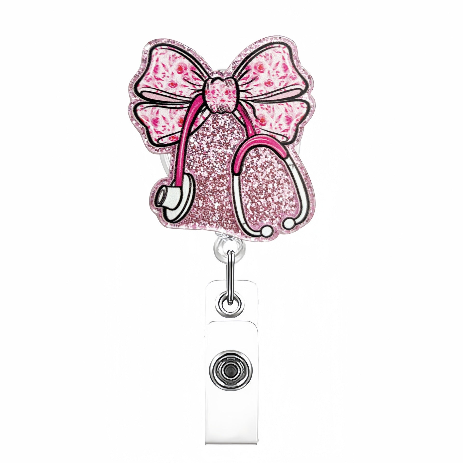 Wholesale New Flash Point Acrylic Creative Bow Doctor Nurse Student ID Easy Pull Buckle Telescopic Badge Clip